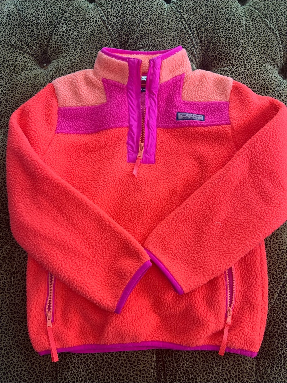 Vineyard Vines Kids Pop Sherpa SuperShep Coral & Hot Pink Sherpa Pullover size 8